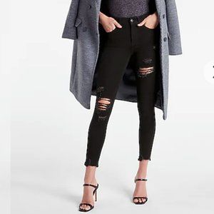 Express Mid Rise FlexX Black Ripped Skinny Jeans